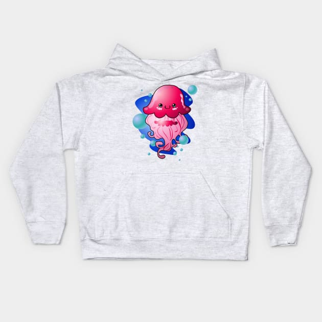 Kawaii Pink Jellyfish Kids Hoodie by LyddieDoodles